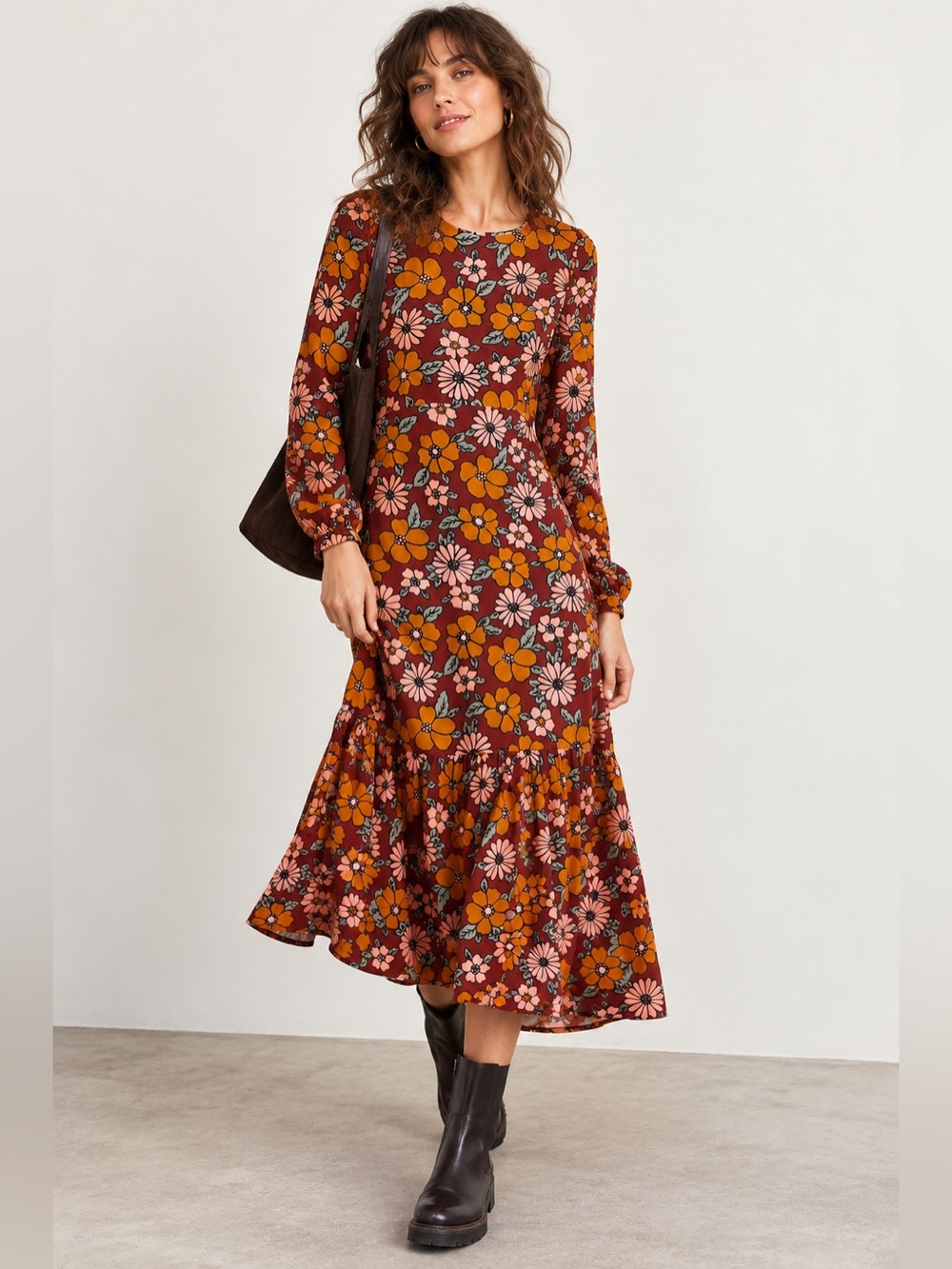 Princess Highway Floral Midi Dress in Brown & Orange Size 6 NWT